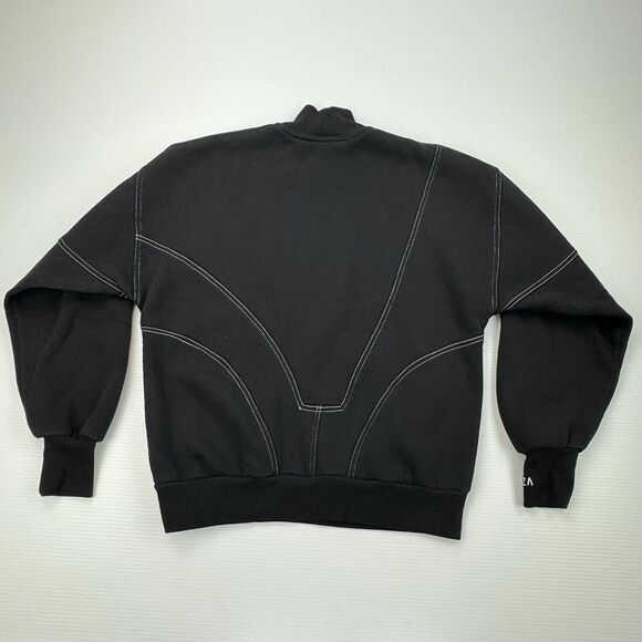 HAMZA Black Mock Neck Sweatshirt Women’s L Contrast Stitch Pullover Oversized - Picture 8 of 12